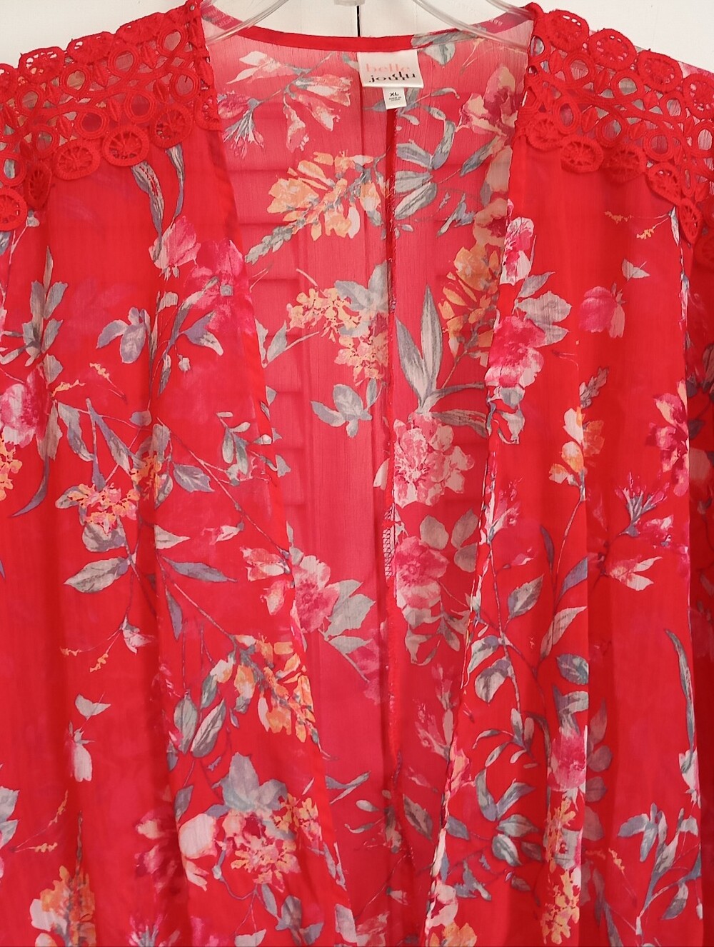 Belle Du Jour Orange Lace Floral Cropped Boho Top (XL)